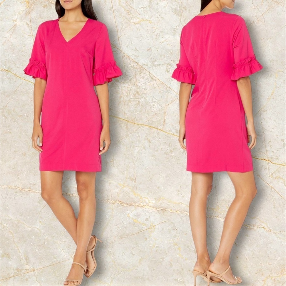 NWT Lark & Ro Women’s ‘Florence Ruffle Half-Sleeve V-Neck Sheath Dress’ in Pink